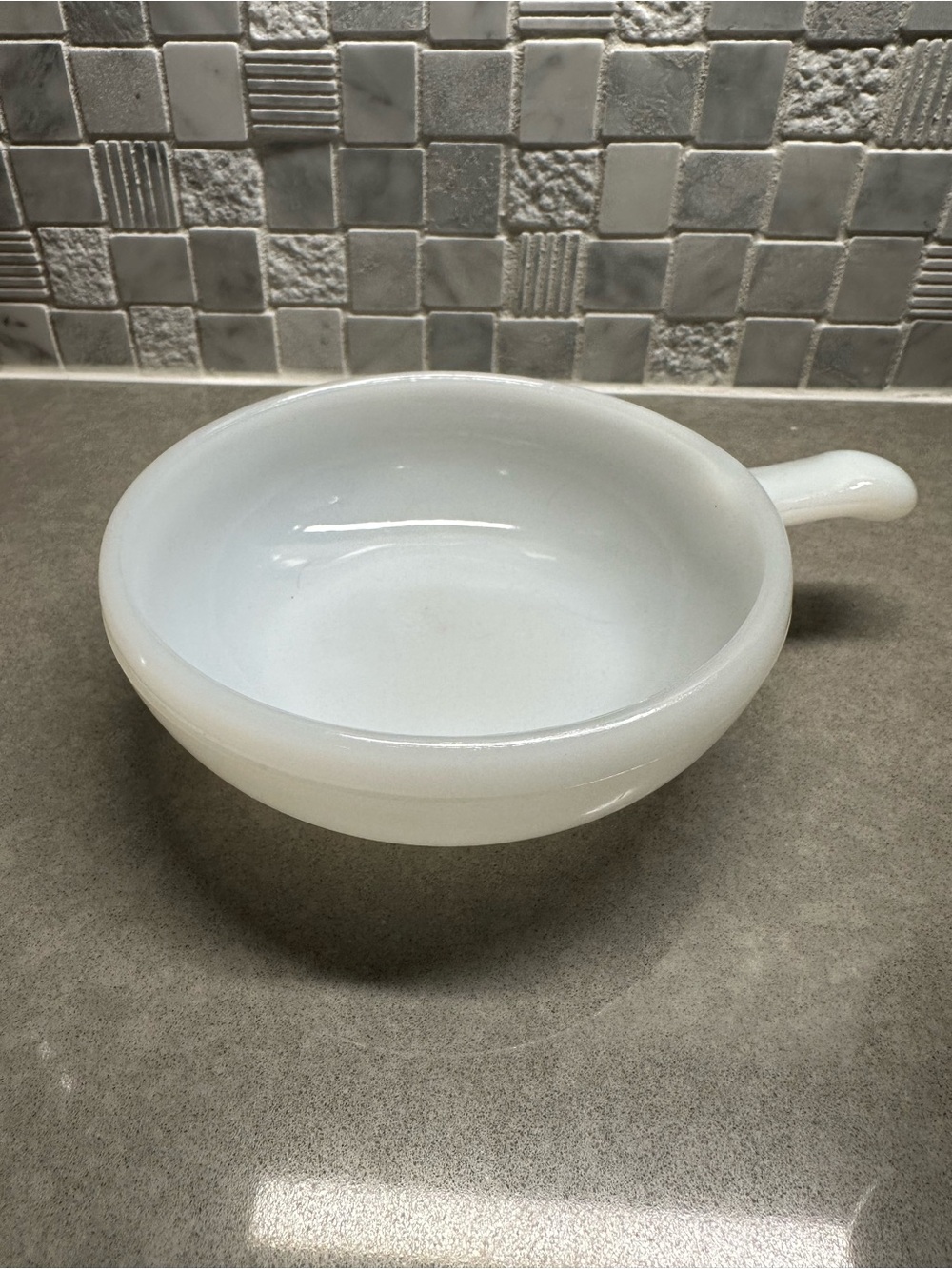 White Milk Glass Glasbake Skillet-Style Serving Dish 5 inch 11oz